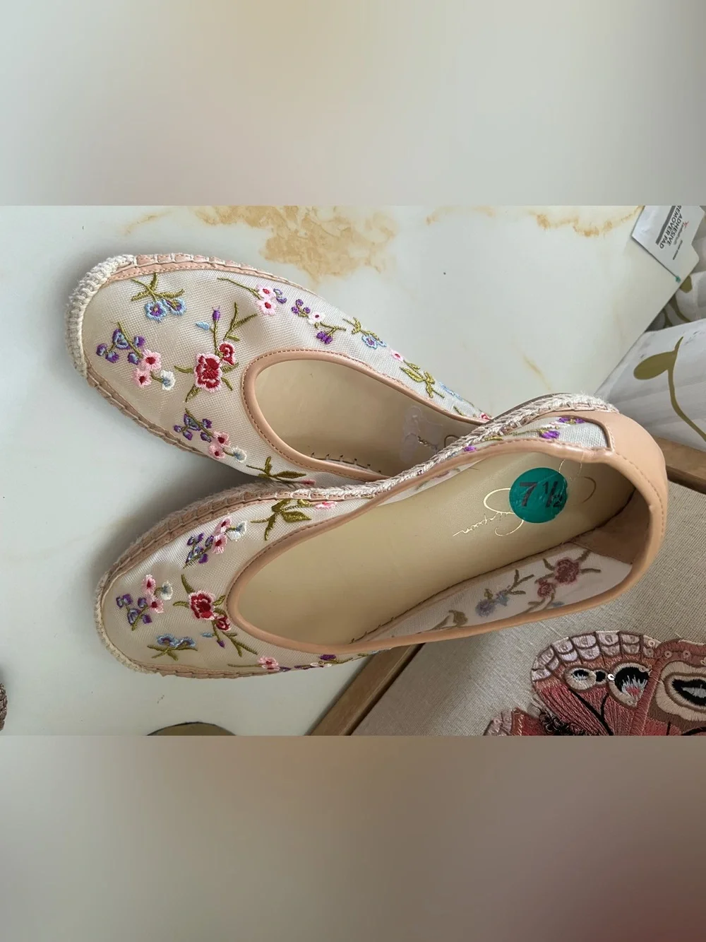 Jessica Simpson Beige Floral Embroidered Espadrille Flats